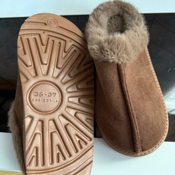 Brown Platform Fuzzy Slippers - Picture 2 of 2